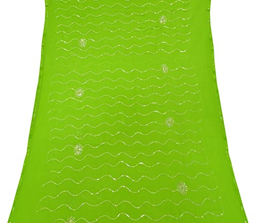 Peegli Indian Vintage Green Cloth Georgette Chiffon DIY Craft Fabric Dress Material Sequins Work Textile