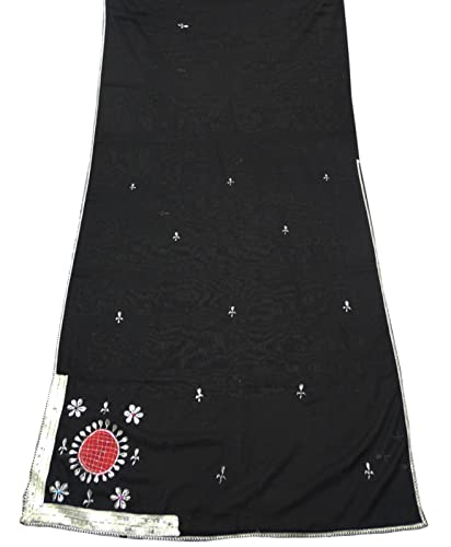 Peegli Indian Black Vintage Georgette DIY Craft Cloth Traditional Sarong Fabric Embroidered Textile