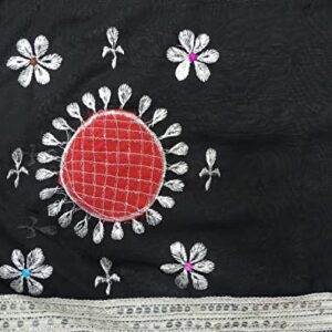 Peegli Indian Black Vintage Georgette DIY Craft Cloth Traditional Sarong Fabric Embroidered Textile