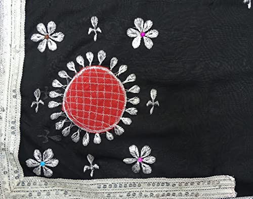 Peegli Indian Black Vintage Georgette DIY Craft Cloth Traditional Sarong Fabric Embroidered Textile