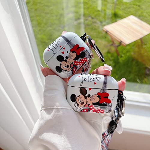 AirPods Pro Case Fancy with Mickey and Minnie Lanyard Keychain ，Personalised Anime Kiss Designed and Unique IMD Process TPU Soft AirPods Pro Case