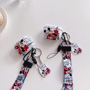 AirPods Pro Case Fancy with Mickey and Minnie Lanyard Keychain ，Personalised Anime Kiss Designed and Unique IMD Process TPU Soft AirPods Pro Case