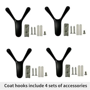 BlingBelle Coat Hooks Heavy Duty Wall Hooks (Pack of 4pcs) for Hanging Coats，Backpacks，Hats，Towels ,Double Decorative Coat Hooks Wall Mounted for Organizing Entryway，Living Rooms, Bathrooms （Black）