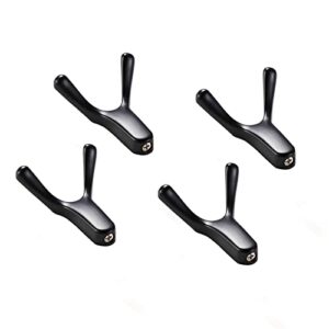 BlingBelle Coat Hooks Heavy Duty Wall Hooks (Pack of 4pcs) for Hanging Coats，Backpacks，Hats，Towels ,Double Decorative Coat Hooks Wall Mounted for Organizing Entryway，Living Rooms, Bathrooms （Black）