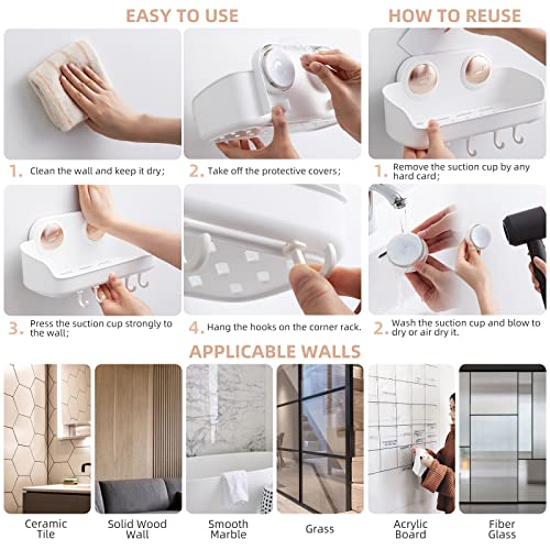 TAILINK 2 Packs Shower Caddy Suction Cup, One Push Assembly Shower Organizer No Drilling Shower Basket Powerful Shower Shelf Bathroom Storage Shampoo Holder Shower Caddy Basket Kitchen Shelf