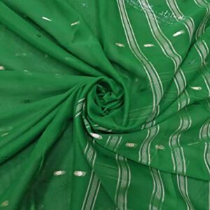 Peegli Indian Vintage Green Cloth Georgette DIY Fabric Traditional Dress Material Woven Textile