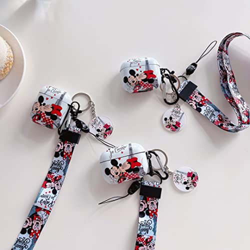 AirPods Case Fancy with Mickey and Minnie Lanyard Keychain ，Personalised Anime Kiss Designed and Unique IMD Process TPU Soft AirPods 1&2 Case