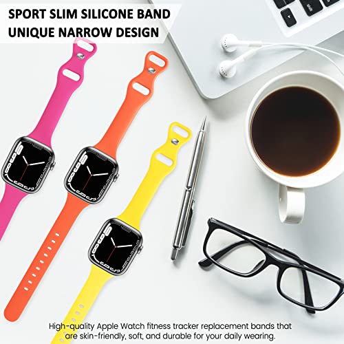 AIRPROCE 6 Pack Bands Compatible with Apple Watch Slim Skinny Thin Band 38mm 40mm 41mm 42mm 44mm 45mm 49mm, Soft Silicone Sport Wristbands Replacement Strap for iWatch Ultra SE Series 8 7 6 5 4 3 2 1 Sport Edition for Women Men (38/40/41mm,A-Bright Orange