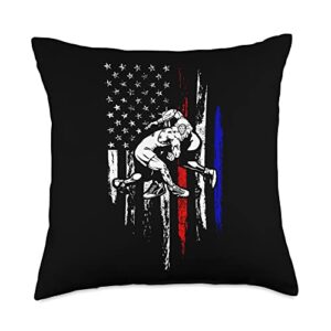 vintage flag apparel for college wrestling crew retro american flag usa wrestle patriotic july 4th throw pillow, 18x18, multicolor