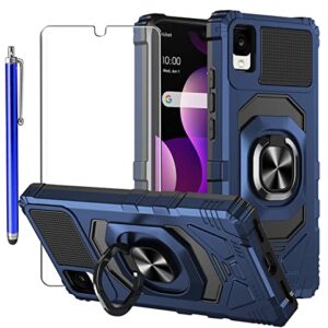 for TCL 30Z Case, with Tempered Glass Screen Protector Heavy Duty Protection Technology Built-in Kickstand Rugged Shockproof Protective Phone Case for Alcatel TCL 30Z 30 Z 4G LTE T602DL,(Blue)