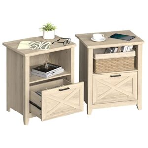primezone 30" tall nightstand for king & queen bed with storage drawer & open cubby - beige bedside table night stand for bedroom, wood end table living room, warm oak, set of 2