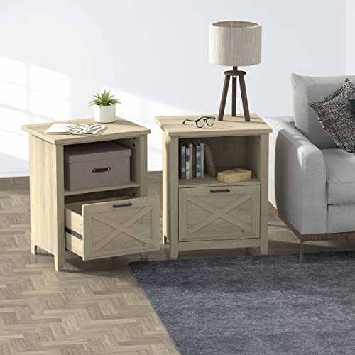 PrimeZone 30" Tall Nightstand for King & Queen Bed with Storage Drawer & Open Cubby - Beige Bedside Table Night Stand for Bedroom, Wood End Table Living Room, Warm Oak, Set of 2
