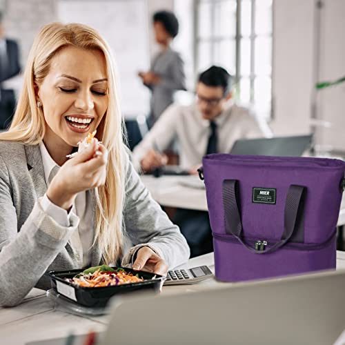 MIER Dual Compartment Lunch Bag for Women Insulated Lunch Box, Small Lunch Tote with Shoulder Strap for Work, Purple