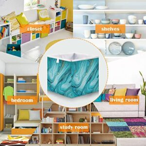 xigua Turquoise Marble Cube Storage Bin Large Collapsible Storage Basket Toys Clothes Organizer Box for Shelf Closet Bedroom Home Office, 11 x 11 x 11 Inch