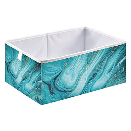 xigua Turquoise Marble Cube Storage Bin Large Collapsible Storage Basket Toys Clothes Organizer Box for Shelf Closet Bedroom Home Office, 11 x 11 x 11 Inch