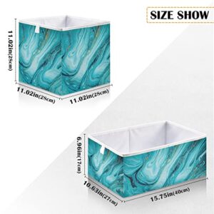 xigua Turquoise Marble Cube Storage Bin Large Collapsible Storage Basket Toys Clothes Organizer Box for Shelf Closet Bedroom Home Office, 11 x 11 x 11 Inch