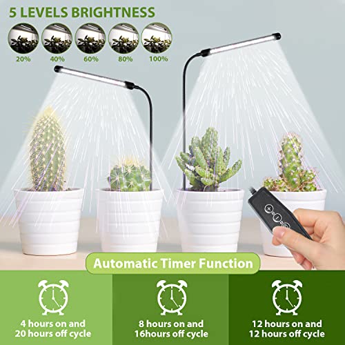 Juhefa Grow Light for Indoor Plants Growing, 6000K Full Spectrum Gooseneck Plant Lamp for Seedings Succulents Small Plants, Auto On/Off Timing & 5 Dimming, 1-PACK