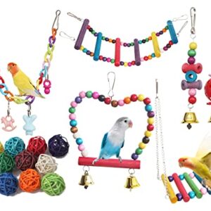 MEWCOOSS 16 PCS Bird Parakeet Toys-Colorful Birds Parrot Swing Chewing Toys-Bird Cage Toys for Parakeets, Conure, Cockatiel, Love Birds and Other Small Birds