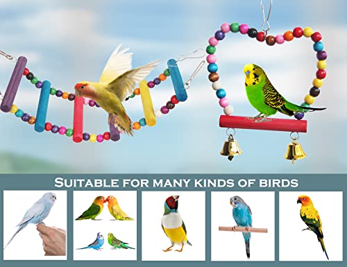 MEWCOOSS 16 PCS Bird Parakeet Toys-Colorful Birds Parrot Swing Chewing Toys-Bird Cage Toys for Parakeets, Conure, Cockatiel, Love Birds and Other Small Birds