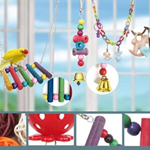 MEWCOOSS 16 PCS Bird Parakeet Toys-Colorful Birds Parrot Swing Chewing Toys-Bird Cage Toys for Parakeets, Conure, Cockatiel, Love Birds and Other Small Birds