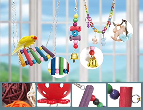 MEWCOOSS 16 PCS Bird Parakeet Toys-Colorful Birds Parrot Swing Chewing Toys-Bird Cage Toys for Parakeets, Conure, Cockatiel, Love Birds and Other Small Birds