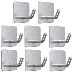 adhesive hooks, silver stainless steel self adhesive hooks heavy duty waterproof wall hangers without nails kitchen bathroom shower sticky wall hooks for towel loofah hat key utensils - 8 packs