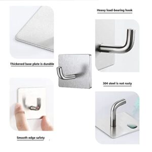 Adhesive Hooks, Silver Stainless Steel Self Adhesive Hooks Heavy Duty Waterproof Wall Hangers Without Nails Kitchen Bathroom Shower Sticky Wall Hooks for Towel Loofah Hat Key Utensils - 8 Packs