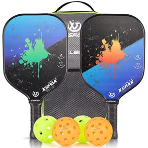 xs xspak pickleball paddles, carbon fiber surface, polymer honeycomb core, soft cushion grips, pickleball set of 2 with 4 balls and 1 pickleball bag