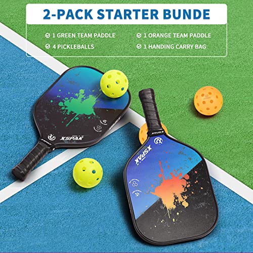 XS XSPAK Pickleball Paddles, Carbon Fiber Surface, Polymer Honeycomb Core, Soft Cushion Grips, Pickleball Set of 2 with 4 Balls and 1 Pickleball Bag