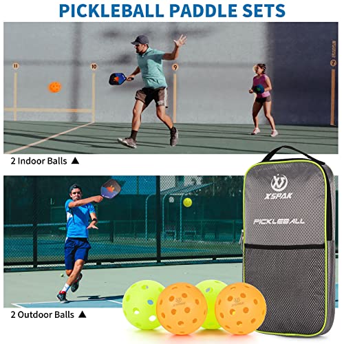 XS XSPAK Pickleball Paddles, Carbon Fiber Surface, Polymer Honeycomb Core, Soft Cushion Grips, Pickleball Set of 2 with 4 Balls and 1 Pickleball Bag