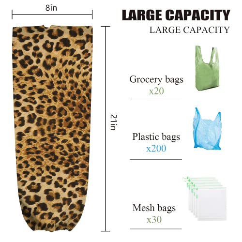 WAWEKMUZ Cute Plastic Bag Holder,Brown Leopard,Grocery Bags Dispenser,Shopping Bag Organizer,Gifts for Kitchen Decor