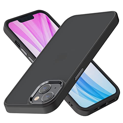 Shockproof Phone Case ,Compatible for iPhone 13 Case, 4FT Military Drop Protection Translucent Matte Hard Back with Soft Edge Airbag Protective Phone Cases for iPhone 13 6.1 inch 2021 (Black)