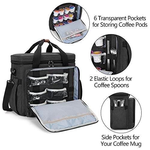 CURMIO Coffee Maker Travel Bag Compatible with Keurig K-Mini or K-Mini Plus, Single Serve Coffee Brewer Carrying Case with Multiple Pockets for K-Cup Pods, Travel Mugs, Black (Bag Only, Patent Design)