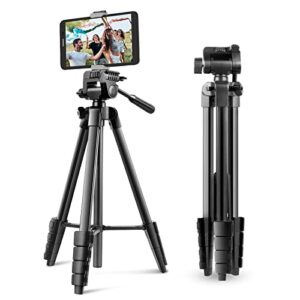 ubeesize 64" phone tripod, extendable ipad tripod stand with remote and phone holder, lightweight camera tripod for selfie, video recording, live streaming, compatible with cell phone/camera/tablet