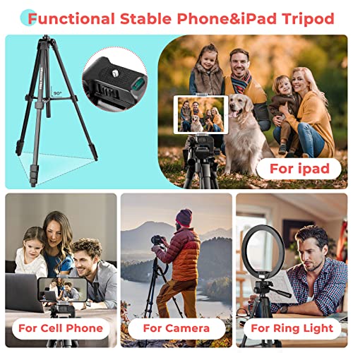 UBeesize 64" Phone Tripod, Extendable iPad Tripod Stand with Remote and Phone Holder, Lightweight Camera Tripod for Selfie, Video Recording, Live Streaming, Compatible with Cell Phone/Camera/Tablet