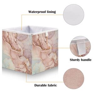 Kigai Rose Gold Marble Cube Storage Bin Collapsible Nursery Storage Toys Box Bin for Home Closet Shelf Office Bedroom, 11 x 11 x 11 Inch