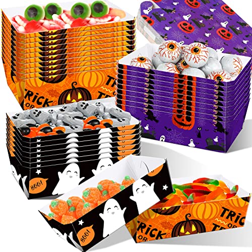 60 Pieces Halloween Paper Food Trays Nacho Trays Halloween Treat Snack Candy Holder Trays Disposable Serving Trays for Halloween Decorations Trick or Treat Party Supplies