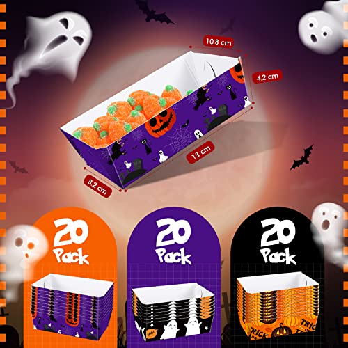 60 Pieces Halloween Paper Food Trays Nacho Trays Halloween Treat Snack Candy Holder Trays Disposable Serving Trays for Halloween Decorations Trick or Treat Party Supplies