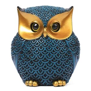artpaul owl statue home decor accents small decor items for shelf owl figurines home decorations for living room office bedroom, gifts for owl lover (blue)