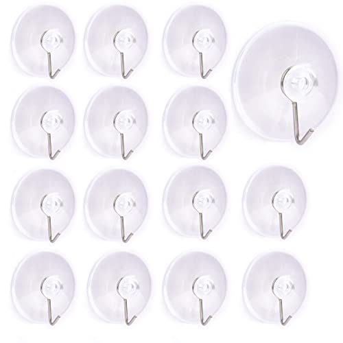 Suction Cup Hooks (50 Pack), 45mm Clear PVC Suction Cups with Metal Hooks Heavy Duty Removable Large Wall Hooks for Kitchen Bathroom Shower Hanging Organizer Supplies