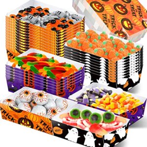 120 pieces halloween paper food trays nacho trays halloween treat snack candy holder trays disposable serving trays for halloween decorations trick or treat party supplies(5.12 x 3.23 x 1.65 inches)