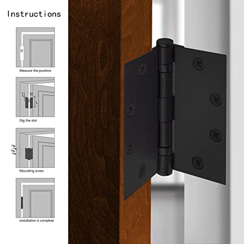 Black Heavy Duty Commercial Door Hinge with Silent Steel Plain Bearing, 4.5 inch X 4.5 inch, Thickness 3 mm Stainless Steel，Super Bearing Capacity（3 Pack）