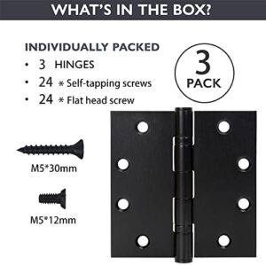 Black Heavy Duty Commercial Door Hinge with Silent Steel Plain Bearing, 4.5 inch X 4.5 inch, Thickness 3 mm Stainless Steel，Super Bearing Capacity（3 Pack）