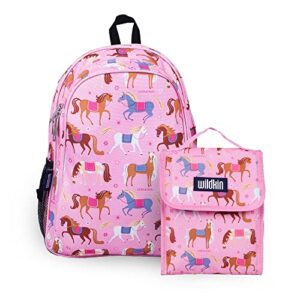 wildkin 15 inch kids backpack bundle with lunch bag (horses)