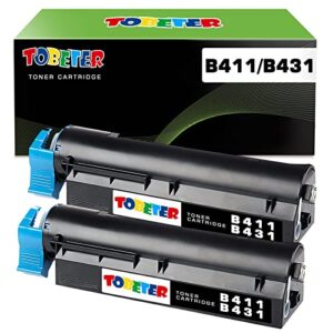 tobeter b411/b431 44574701 compatible toner cartridge replacement for oki okidata b411 b411d b411f b411dn b431d b431dn mb491 mb461 mb471 mb471w printer(2 pack, black)