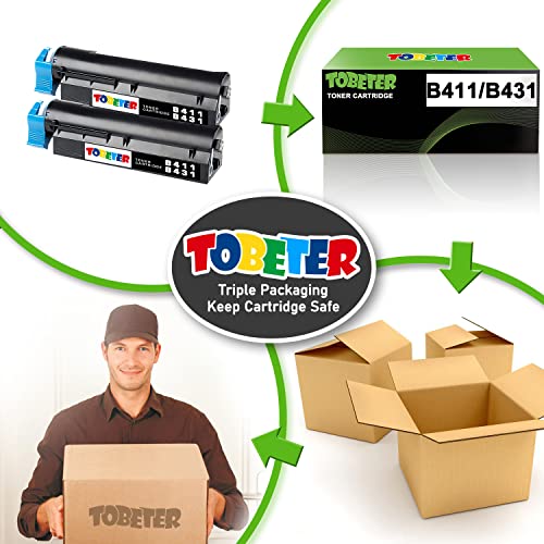 ToBeter B411/B431 44574701 Compatible Toner Cartridge Replacement for OKI Okidata b411 b411d b411f b411dn b431d b431dn mb491 mb461 mb471 mb471w Printer(2 Pack, Black)