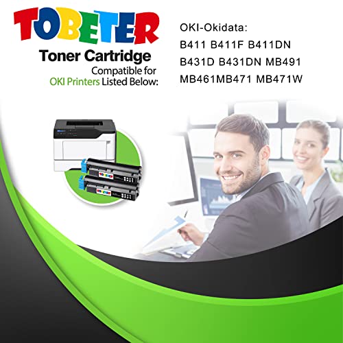 ToBeter B411/B431 44574701 Compatible Toner Cartridge Replacement for OKI Okidata b411 b411d b411f b411dn b431d b431dn mb491 mb461 mb471 mb471w Printer(2 Pack, Black)