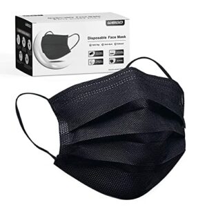 4-layer disposable face mask, 50 pcs safety protected masks with elastic ear loop comfortable breathable (adults-black)