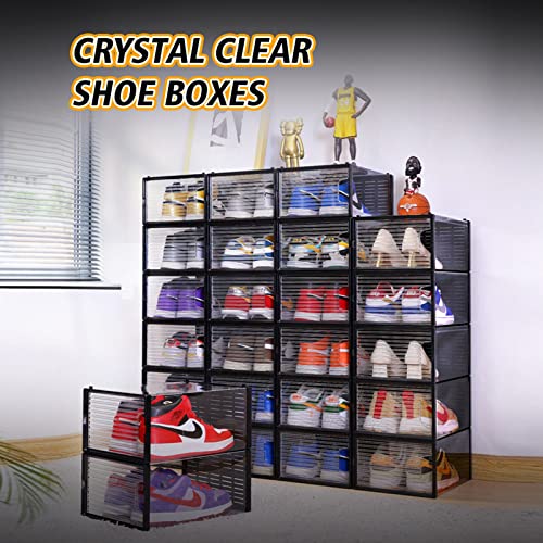 AOTENG STAR Clear Shoe Boxes Plastic Stackable,Shoe Storage Box Closet Shoes Organizer Display Case,12 PACK Breathable Foldable Shoe Containers with Lids,Real Clear Storage Box for Men Women's