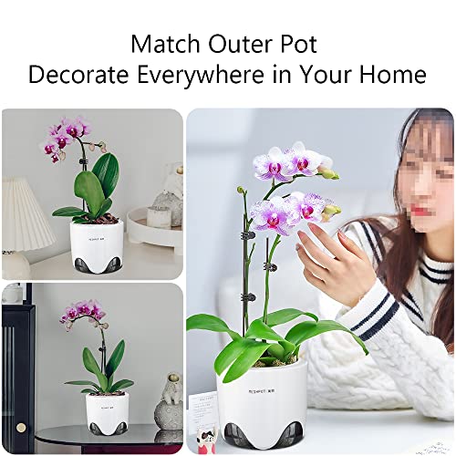 Meshpot 5 inch Orchid Pots with Holes for Repotting,Set of 2,Double Layer Plastic Imitate Ceramic Orchid Planter Provide Good Air Circulation,Clear Orchid Pot Match Decorative Orchid Container